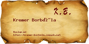 Kremer Borbála névjegykártya